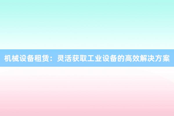 机械设备租赁：灵活获取工业设备的高效解决方案